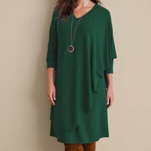 Soft Surroundings Marla Dress Size S jewel Green NEW asymmetrical shoulder drape